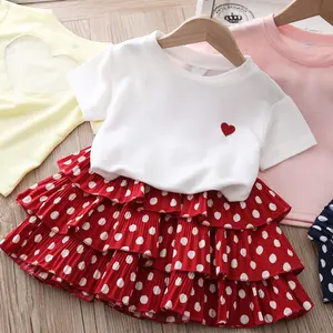 2020 summer new girl suit love perspective short-sleeved T-shirt wave dot short skirt two-piece suit