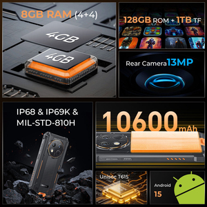 โทรศัพท์มือถือ Oukitel G1S รุ่นทนทาน 4+128GB หน้าจอ 6.52 นิ้ว HD Octa Core กันน้ำ LTE IP69K แบตเตอรี่ 10600mAh ระบบปฏิบัติการ Android 15 ชิปเซ็ต T615 กล้องหลัก 13MP - Product Image 5