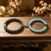 Bracelet extensible en perles de pierre naturelle 8 mm bicolore magnétique pour couple, personnalisé, vintage, bijoux de mode estivale pour femme, vente en gros