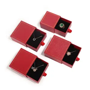 Cajas de joyería con logotipo personalizado impreso, cajas de terciopelo con borde dorado, anillo de cartón, pendiente, brazalete, caja de joyería, cajón