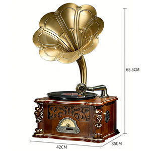 Reproductor de discos retro de sobremesa, todo en uno, con Bluetooth, USB, radio FM, 3 velocidades, gramófono inalámbrico, decoración de audio para el hogar, madera y metal. - Product Image 2