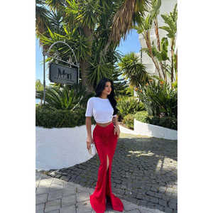 Red Rose Print Genuine Leather <b>Long</b> Wrap <b>Skirt</b> XS <b>Size</b> Formal Cotton with Natural Waistline <b>Plus</b> <b>Size</b> Options for Autumn Season - Product Image 3