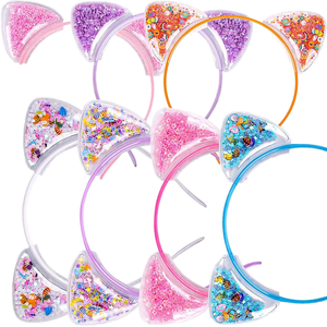 Diadema de arena movediza con purpurina para niñas, accesorios deportivos para el cabello con orejas de gato de plástico con estilo de dibujos animados coloridos brillantes - Product Image 1