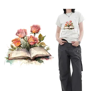 Fabrik Großhandel individuelle Wärmeübertragung kleine frische Blumensträuße Bonsai Bücher Logo Wärmeübertragung Aufkleber Design für T-Shirt