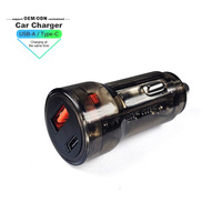 Chargeur de voiture transparent 38W PD 3.0 PPS à charge rapide avec ports Type-C et USB, protection OTP, utilisation universelle pour téléphones mobiles