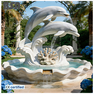 Fonte de Água em Mármore Personalizada com Escultura de Golfinho, Fonte de Golfinho em Pedra para Decoração de Hotel e Resort - Product Image 1