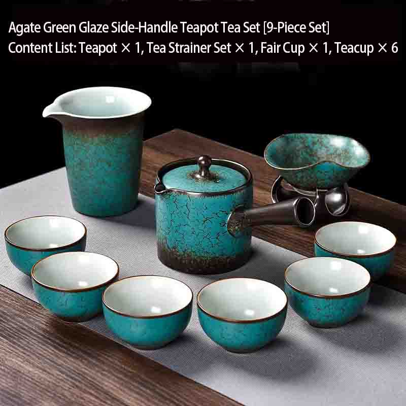 Agate Green Glaze Side-handled Teapot Tea set [9-piece set]