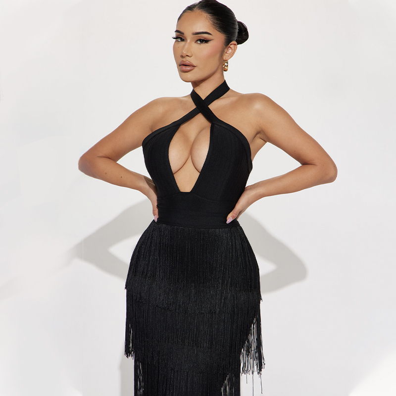 slim fit dress slacks Amoris T713 Halter Neck, High Slit Gown With Open Back & Self-Tie Bow – Mia  Bella Couture main image 0