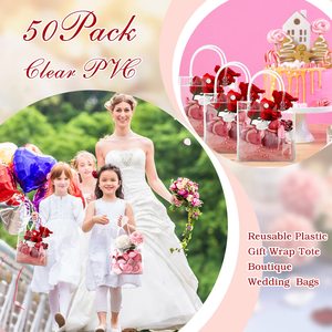 100 sacs cadeaux transparents en PVC avec poignées - Mini sacs cadeaux transparents pour fêtes, sacs cadeaux en <span class=keywords><strong>plastique</strong></span> <span class=keywords><strong>transparent</strong></span> 5,9 x 6,29 pouces - Product Image 3