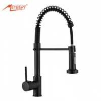 Robinet de cuisine noir en acier inoxydable, monocommande, monotrou, avec douchette extractible, pivotant à 360°, double fonction, pour montage sur plan de travail, usage extérieur et buanderie