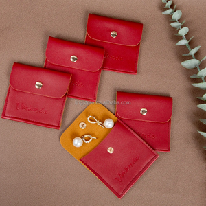 8*8cm Luxury Red PU Leather Jewelry <b>Gift</b> Packaging Pouch Snap Button <b>Envelope</b> Pouches for Earrings Necklace - Product Image 3