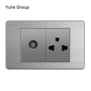 Cadre gris brossé en acier inoxydable, norme thaïlandaise, 1 ensemble d'interrupteurs muraux et prise murale USB pour ordinateur et télévision. - Product Image 6