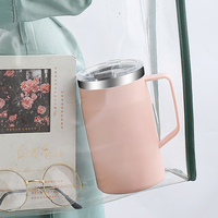 Mug à café en acier inoxydable personnalisé avec poignée, 550 ml, tasse portable avec isolation sous vide scellée et couvercle