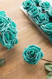 Fleurs Artificielles Combo Real Looking <strong>Teal</strong> Green Roses W/Stem for DIY <strong>Wedding</strong> Bouquets Centerpieces Party Home <strong>Decorations</strong> - Product Image 3