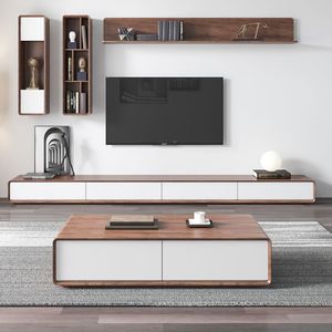 Mueble de TV y mesa de centro de madera de nogal estilo nórdico, conjunto moderno y sencillo para sala de estar con diseño de almacenamiento. - Product Image 3