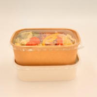 Bol à salade rectangulaire en papier kraft jetable à emporter Récipient à salade pratique biodégradable portable