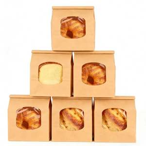 Sac en papier kraft à fond carré brun avec fenêtre, personnalisé, à bas prix, pour emballage alimentaire à emporter, idéal pour pâtisseries, biscuits et friandises, avec fermeture à lien métallique - Product Image 4