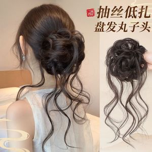 Chignon Dragon Beard, chignon bas, style chinois, coiffure naturelle et volumineuse pour femme, avec attache pour cheveux, traitement manuel - Product Image 4