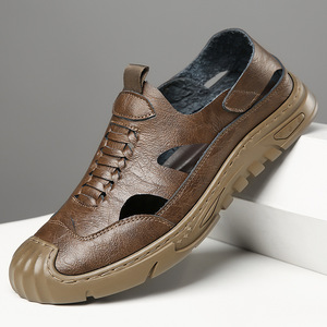 Zapatos Casuales de Hombre, Estilo Slip-On, Color Marrón, Perforados, Suela Suave, Tacón Bajo, Cierre de Velcro, para Verano - Product Image 1