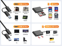 Lecteur de carte mémoire SD/TF Rocketek, transfert haute vitesse d'images, de vidéos et de musique sur téléphone ou ordinateur portable