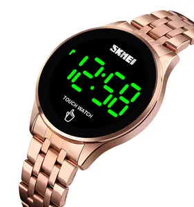 Skmei 1579 Goud Digitaal Horloge Grote Aantallen Waterdicht 3atm Stalen Band Full Touch Luxe Polshorloge Shenzhen Horloge Leverancier