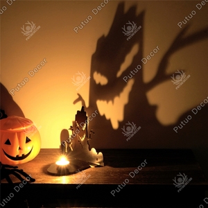 Portacandele in Legno a Tema Halloween con Zucca, <span class=keywords><strong>Strega</strong></span> e Fantasma Spaventoso per Casa Stregata di Putuo Decor - Product Image 4