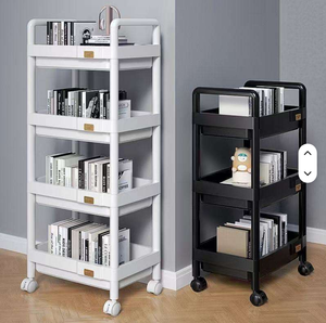 Black Plastic Rolling Utility Cart with Handle Multi-Functional <b>Trolley</b> for Office Living Room Salon Movable Storage Organizer - Product Image 2