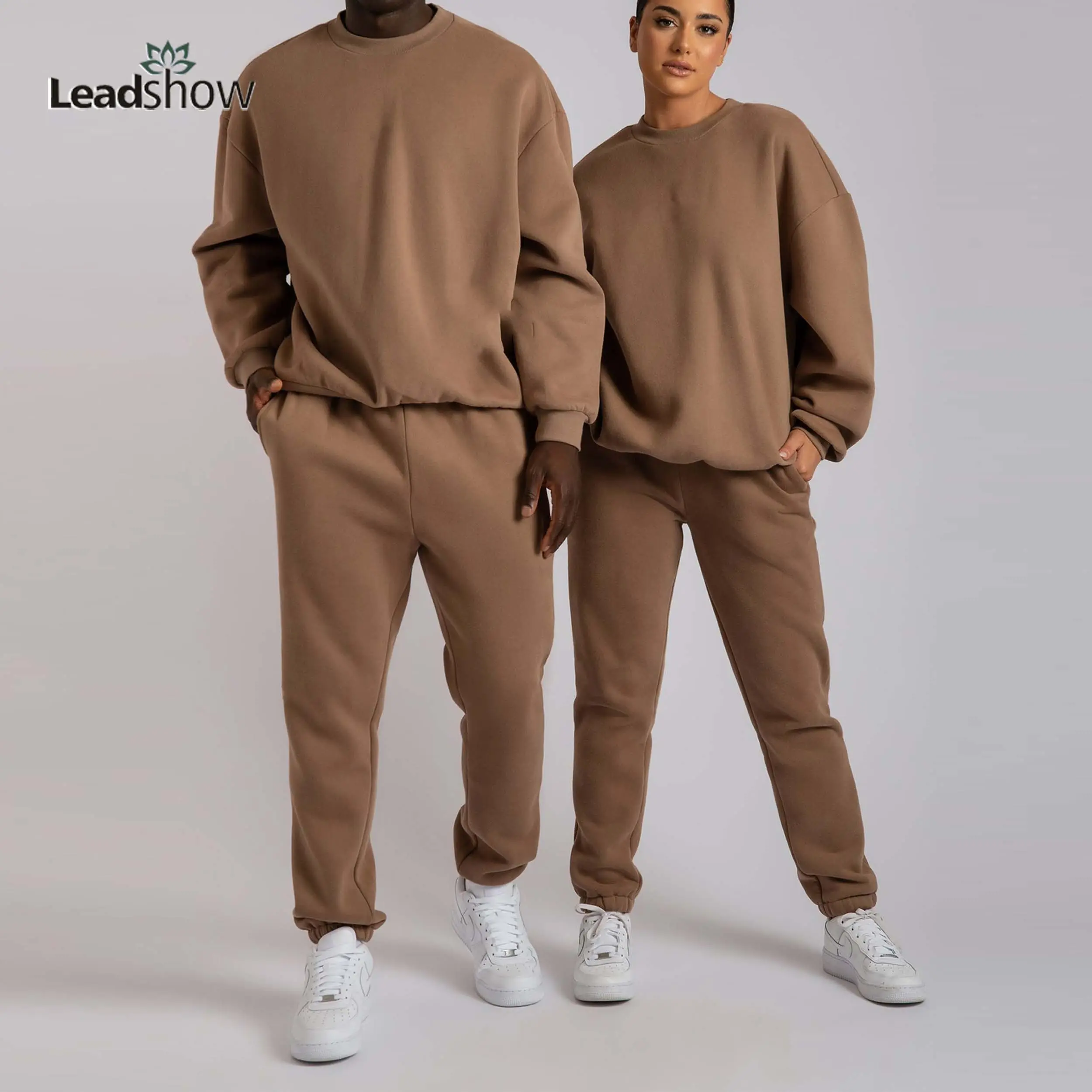 Wholesale Custom High Quality 100% Cotton Plain Fleece sweatshirt Oversized Sweat Suits And Jogging Sport Sweatpants Suit Unisex