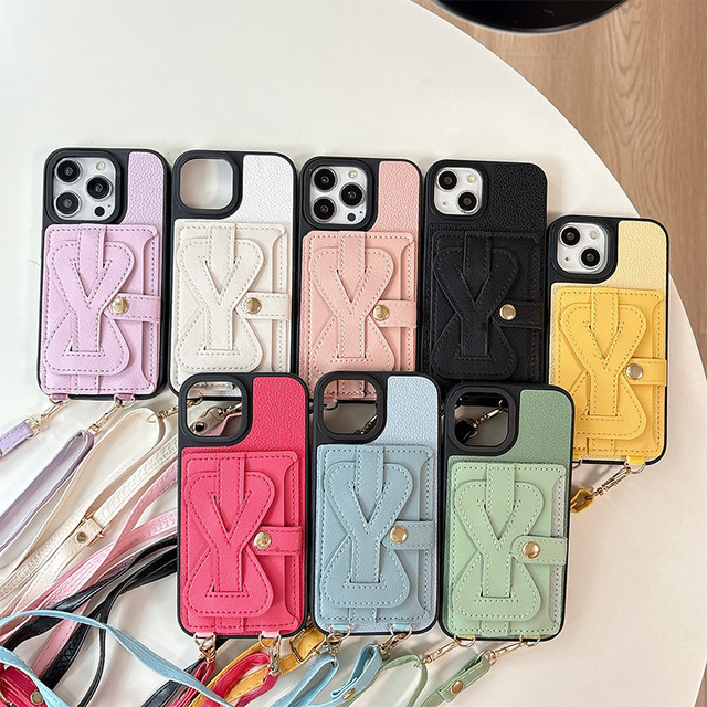 Solid Color PU Wristband Card Holder Phone case for iPhone 17 Pro Max Strap Crossbody Phone Cover for iPhone 16 Plus 14 15 13 12