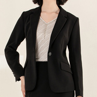 Blazer Wanita MINZESTYLE Musim Semi/Gugur Kancing Tunggal Kerah Notch Bahan Woven Bernapas Bisnis Lengan Panjang Model Panjang Reguler