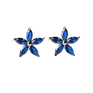 Boucles d'oreilles tendance géométriques en argent sterling plaqué or avec zircon bleu et CZ, idéales pour les fiançailles, les mariages et les fêtes, cadeaux pour femmes - Product Image 1