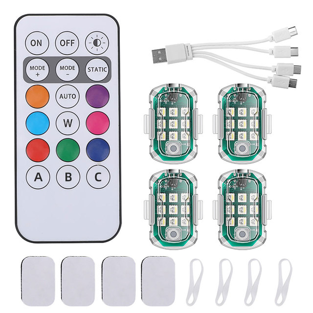 Wireless Remote Control DRL Strobe Warning Flashing Light RGB Color High Brightness New USB Charging for Car Motorcycle