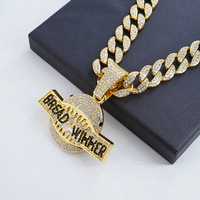 Nouveau Collier Chaîne Cubaine Plaqué Or en Alliage avec Pendentif Lettre BREAD WINNER Iced Out, Breloque Hip Hop, Bijoux de Rappeur