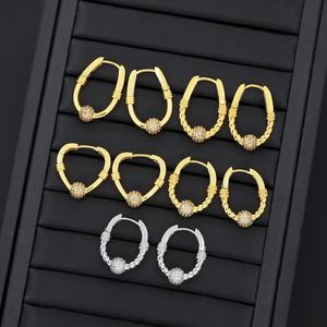 JXX Wholesale 24K Gold Plated <b>Fashion</b> Jewelry <b>Earring</b> Zircon Custom Dainty Women huggies <b>Hoops</b> <b>Earring</b> - Product Image 1