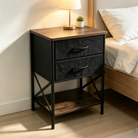 Table de chevet industrielle vintage avec 2 tiroirs en tissu gris foncé, coffre de rangement, plateau en bois et étagère ouverte pour la maison, le bureau ou la chambre