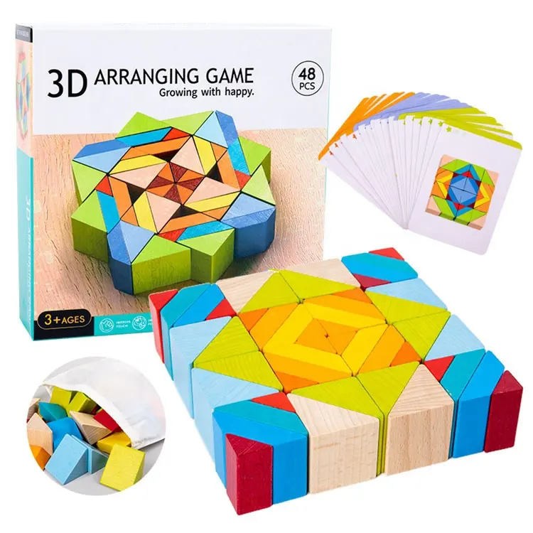 Blocos de construção de madeira, blocos de construção de tamanho grande, jogo de quebra-cabeça geométrico 3d com reconhecimento de formas