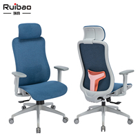 Chaise de bureau exécutive réglable en tissu bleu à dossier haut Ruibao pour la maison, le bureau, le salon, pour les longues heures de travail assises, avec appui-tête ergonomique