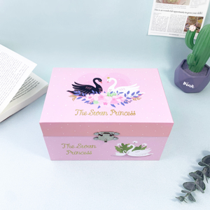 Caja de Música de Papel con Diseño de Cisnes, Ecológica, en Blanco y Negro, con Manivela, Canciones Personalizadas para Aniversario, Decoración del Hogar - Product Image 1