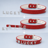 Collier personnalisé pour animaux de compagnie, style dessin animé, en cuir PU pailleté avec lettres coulissantes en strass, pour chien et chat, réglable de 19 à 56 cm
