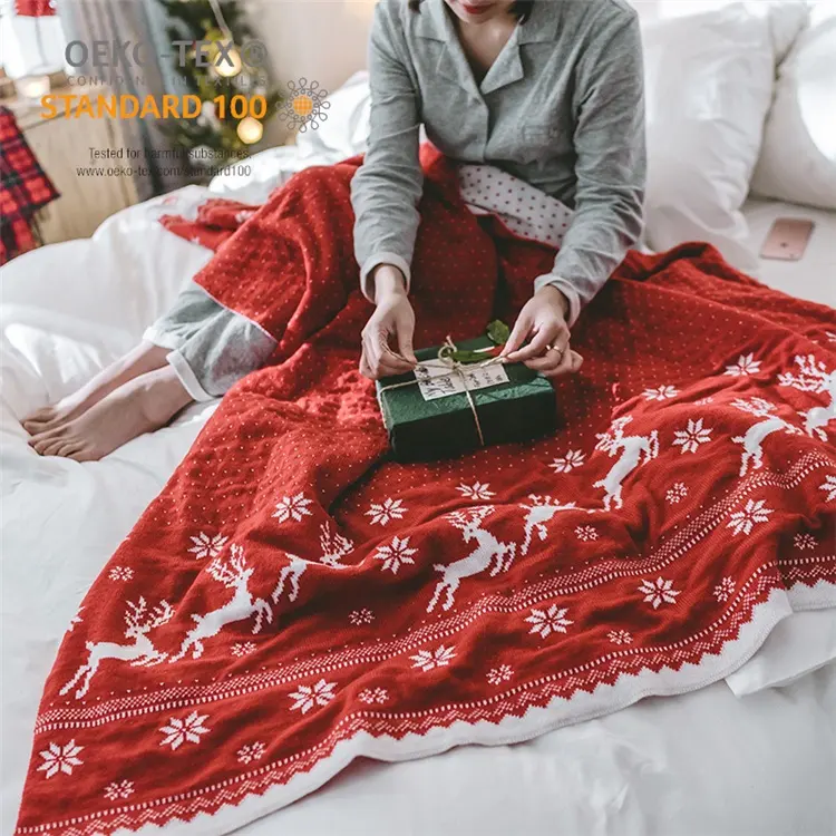 Cobertor de poliéster para viagem, manta de poliéster vermelha e barata para o natal, com logotipo