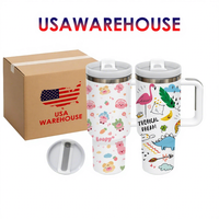 USA Warehouse RTS 20 Pack Gobelet en acier inoxydable blanc avec paille en plastique de sublimation de 40oz avec couvercle et poignée en plastique