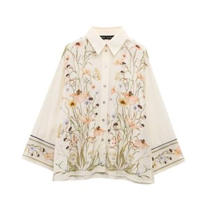 SHENZHU 2025 été nouveau <span class=keywords><strong>Chic</strong></span> femmes motif fleuri Blouses Vintage à manches longues femmes chemises décontracté <span class=keywords><strong>Chic</strong></span> hauts en mousseline de soie tissu - Product Image 1
