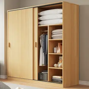 Puerta corredera Armario moderno Ropa Armario de tela blanca Armario Muebles de dormitorio Hogar Tamaño personalizado Armarios de madera