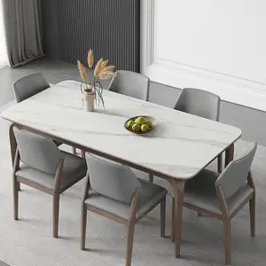 Katı ahşap yemek odası masa, lüks Modern gri restoran dikdörtgen yemek masası ve sandalyeler ahşap yemek masası s Set