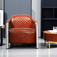 Fauteuil sphérique industriel en aluminium riveté avec revêtement en cuir PU vintage pour bureau à domicile et salon
