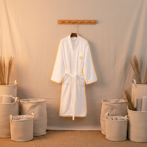 <span class=keywords><strong>Accappatoio</strong></span> da Hotel Cinque Stelle 100% Cotone Spesso Satinato con Scollo a V <span class=keywords><strong>Bianco</strong></span> ODM Lunghezza al Ginocchio Asciugatura Rapida Super Assorbente <span class=keywords><strong>Morbido</strong></span> - Product Image 2