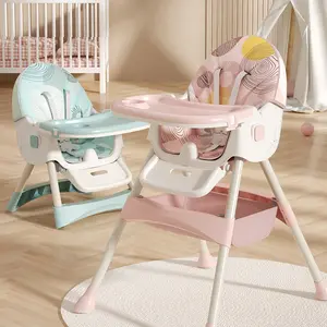 Kursi Tinggi bayi lipat kualitas tinggi, kursi tinggi pedal kaki plastik 3 dalam 1 dapat disesuaikan