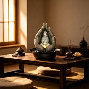Zen Buddha Tabletop Water Fountain with LED <strong>Light</strong> Relaxing Indoor Water <strong>Feature</strong> - Product Image 4