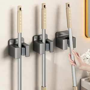 Stainless Steel <b>Mop</b> Holder <b>Wall</b> Mounted Rectangle Bathroom Storage No Drilling Cleaning Supplies Organization - Product Image 1