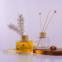 Vente en gros de flacons de parfum ronds en verre avec bouchon à vis en bois, emballage pour diffuseur d'aromathérapie, conteneur de 50 ml